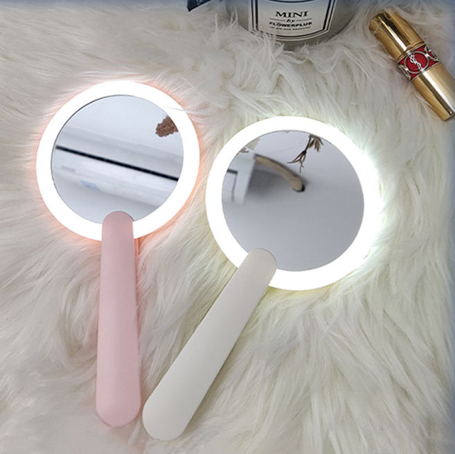 Có thể gập lại Du lịch Mini Tay cầm nhỏ gọn Gương tròn Vanity LED