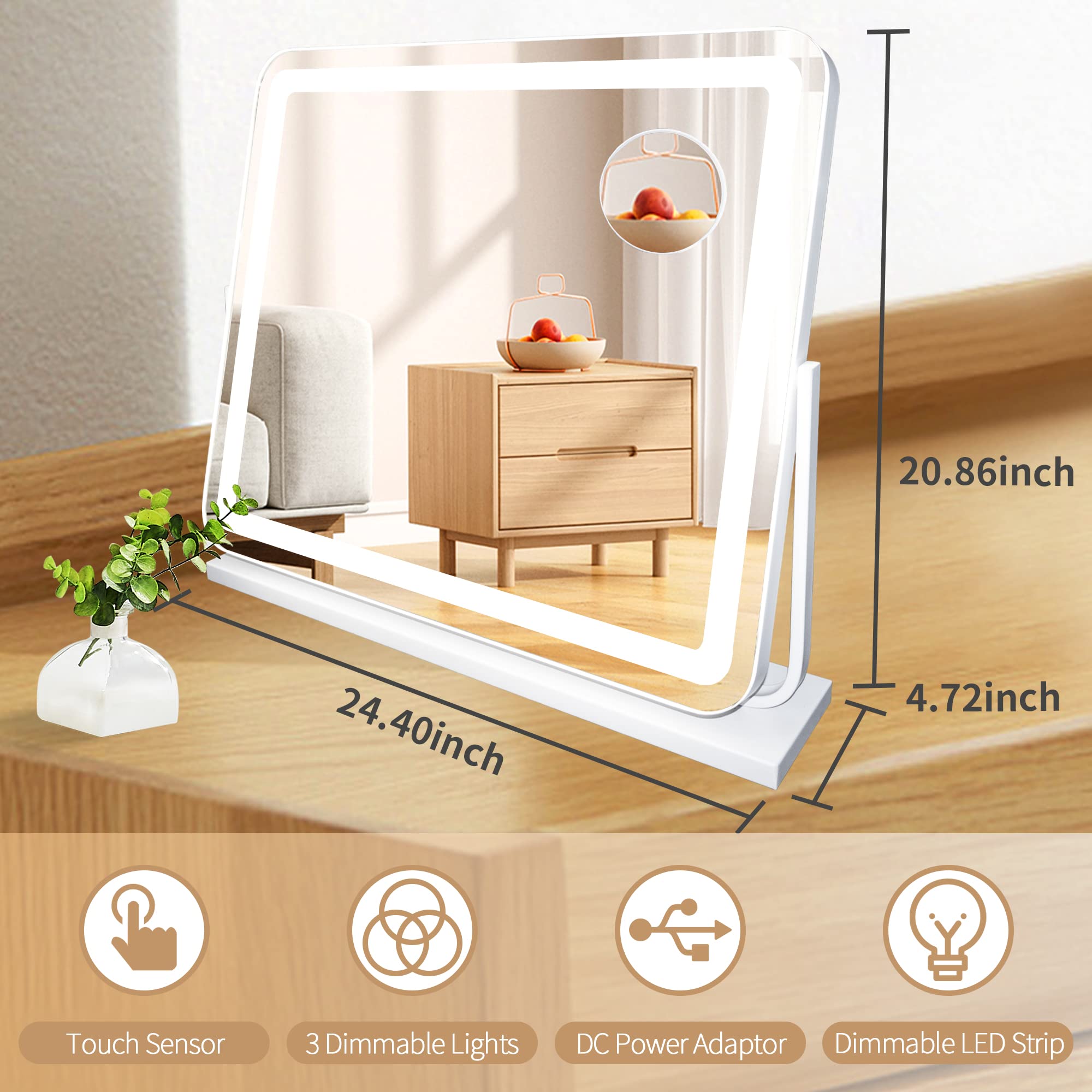 Gương trang điểm lớn 24"x21" có đèn